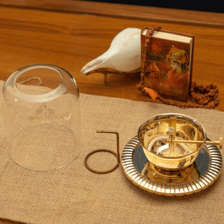 Brass Akhand Jyoti Diya with Screw Lever (Wick Lifting)